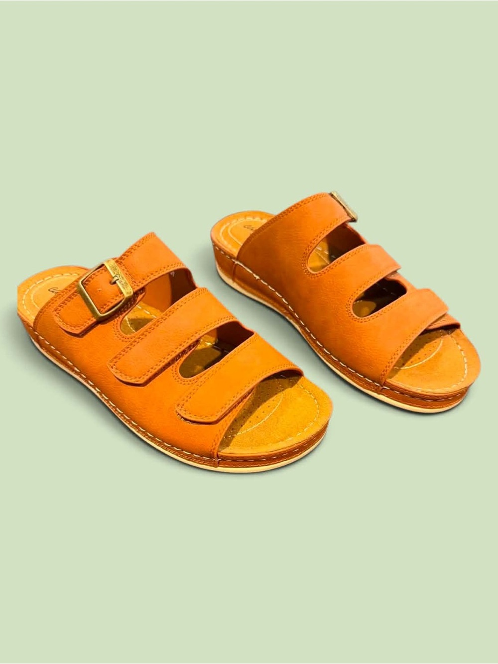 Easy Street Orange /Tan Triple-Strap Women's Slide Sandals